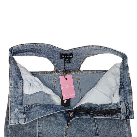 Pretty Little Thing Womens Size 4 Jeans Vintage Wash Cut Out Stretch Waistband - Picture 4 of 9